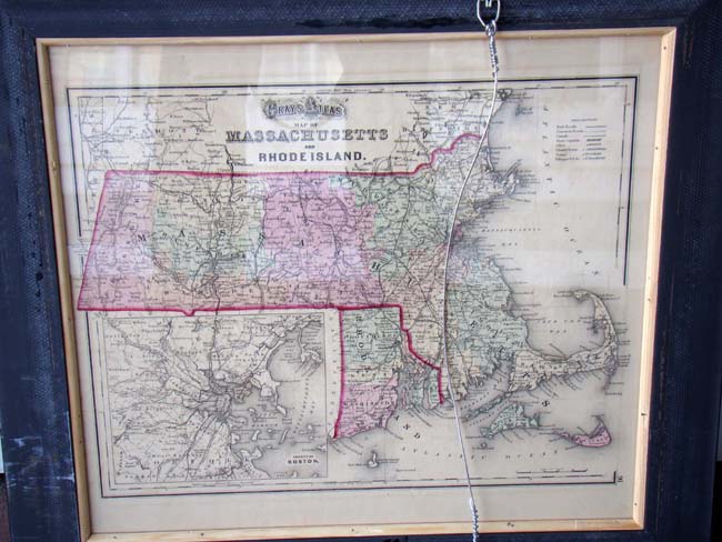 Gray's Map of Boston published in 1873 with the reverse side showing a Map of Massachusetts and Rhode Island in a double glass sided custom frame. — image 3